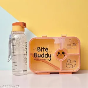 Bite Buddy 4 Compartment Lunch Box with Water Bottle | Plastic Tiffin Box 4 Containers Plastic School Lunch Box (1200 ml)