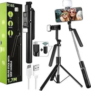 R16 Long Selfie Stick Tripod Stand 67 inch/1.7 M, 360° Rotation Handle for Anti Shake Shooting Tripod, Multifunctional Bluetooth Tripod for Mobile Phone for Vlogging, Live Stream and Travel
