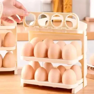 24-Egg Fridge Egg Tray | 3-Layer Stackable Egg Organizer | Foldable Egg Storage Box & Holder | Space-Saving Refrigerator Organizer – Orange