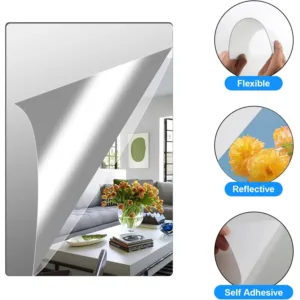 Self-Adhesive Acrylic Mirror Sheet | Flexible Silver Mirror Wall Sticker | Peel & Stick Mirror for Home, Bathroom & Dressing Room | Pack of 2