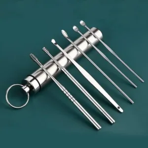 6-Piece Ear Wax Cleaner Kit | Reusable Stainless Steel Ear Cleaning Tools | Ear Wax Removal Set with Spiral Cleaner & Cleaning Brush | For Men, Women & Kids