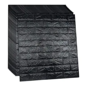 3D Brick Wallpaper Wall Sticker | Self-Adhesive PE Foam Brick Design | DIY Decorative Wall Panel for Home, Bedroom, Living Room, Hotel & Café | 70 × 77 cm – Black | Pack of 1