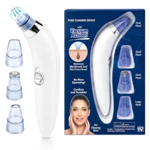 4-in-1 Electric Blackhead Remover Vacuum | Derma Suction Pore Cleaner for Face & Nose | Acne, Pimple & Whitehead Extractor | Facial Skin Care Device – White
