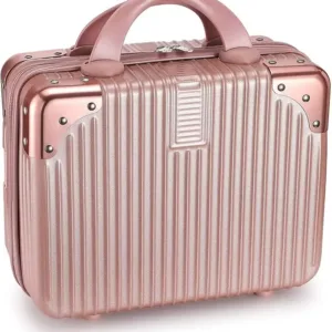 Portable Hard Shell Makeup Travel Case Suitcase | Mini ABS Cosmetic Organizer with Elastic Band | Compact Carrying Case for Cosmetics & Toiletries