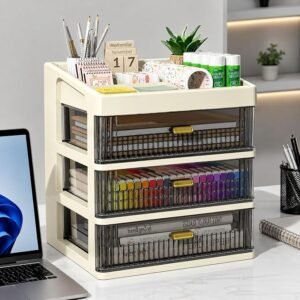 4-Tier Desk Organizer with Drawers | Plastic Storage Box for Stationery, Makeup & Office Essentials | Tabletop Organizer for Home, School & Vanity