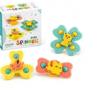 Baby Spinner Toys 3-Piece Set | Suction Cup Sensory Spinning Toys for Babies 6–18 Months | Bath, Travel & Activity Toys for Window, Table & Car