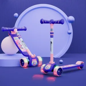 3-Wheel Kick Scooter for Kids 2+ Years | LED Rubber Wheels & 4-Level Adjustable Handle | Foldable Toddler Scooter with Rear Brake | Up to 50 kg | Multicolor